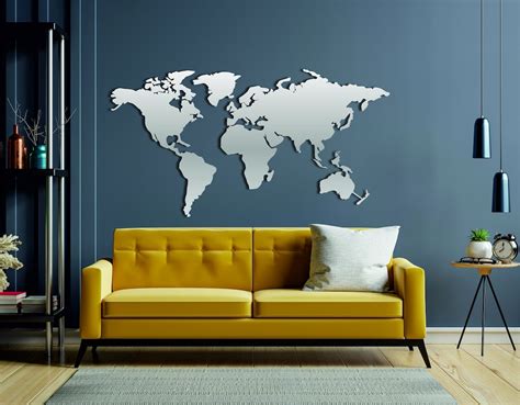 Metal World Map Wall Art Metal World Map Decor Metal Map Etsy