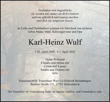 Traueranzeigen Von Karl Heinz Wulf Noz Trauerportal