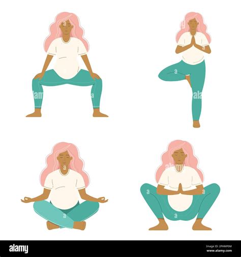 Pregnancy Yoga And Meditation Woman Poses Set Stock Vector Image And Art