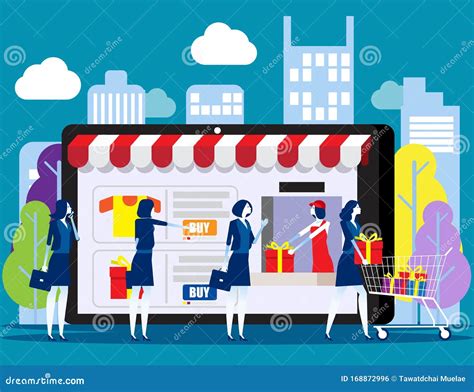 People Shoping Online Concept With Happy Customers Buying And Making