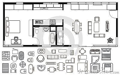 Architecture Plan With Furniture In Top View Stock Vector Image