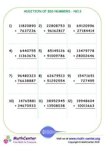 Addition Of Big Numbers No Worksheets Math Center Worksheets