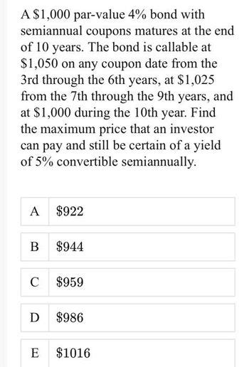 Answered A 1000 Par Value 4 Bond With Bartleby