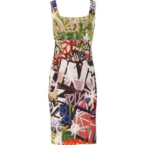 Moschino Graffiti Print Stretch Satin Dress 597 Liked On Polyvore