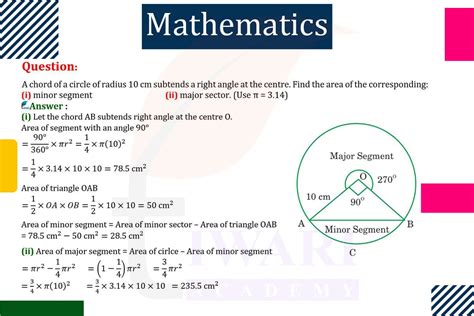 A Chord Of A Circle Of Radius 10 Cm Subtends A Right Angle At Centre