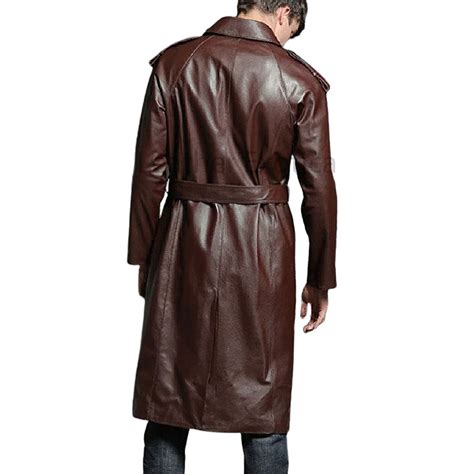 Mens Brown Leather Trench Coat