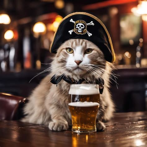 Premium Ai Image Pirate Cat With Beer In Tavern