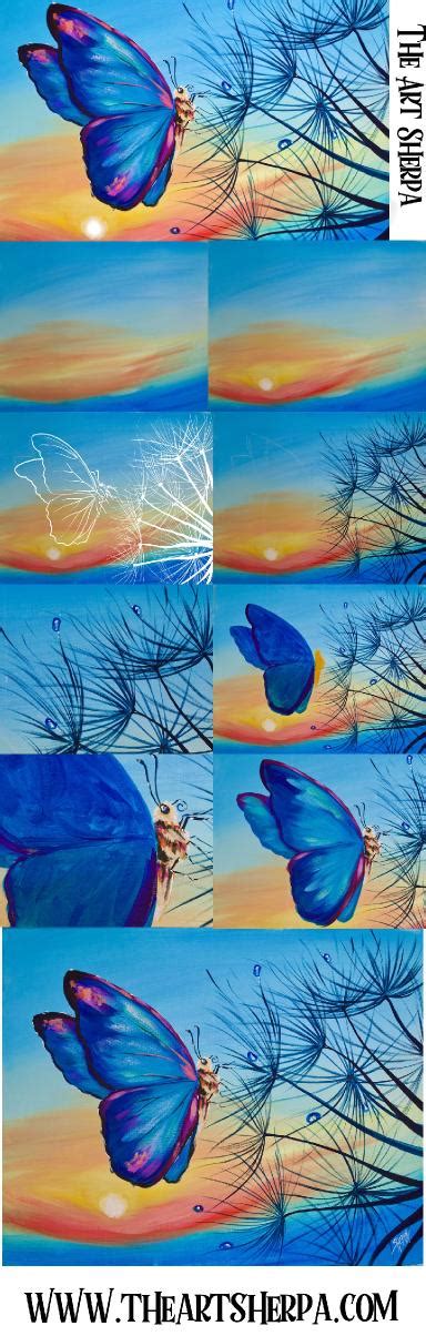 Healing Easy Butterfly Sunrise And Dandylion Acrylic Painting Tutorial Theartsherpa The Art