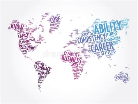 Ability Word Cloud In Shape Of World Map Concept Background Stock