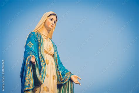 Close Up Of The Blessed Virgin Mary Statue Figure Catholic Praying For Our Lady The Virgin