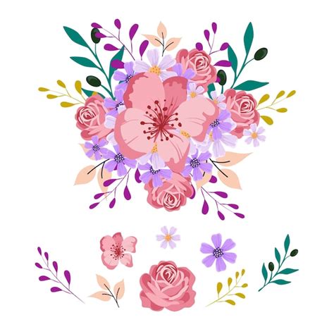 2d paquete de ilustración de ramo de flores Vector Gratis