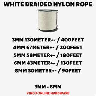 White Braided Nylon Rope Cord Mm Mm Mm Mm Mm Tali Nylon