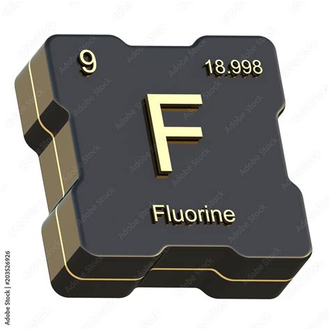 Fluorine Element Symbol From Periodic Table On Futuristic Black Icon Isolated On White