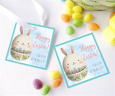 Happy Easter Tag Editable Template Square Easter Basket Tag Cookie Or Treat Tag Easter Bunny