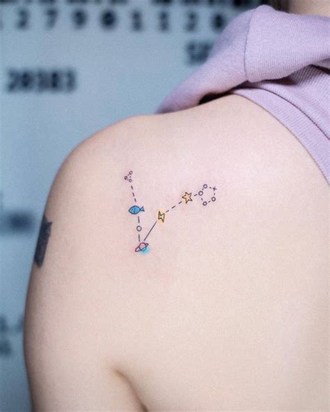 Pisces Constellation Tattoo Placed On The Shoulder