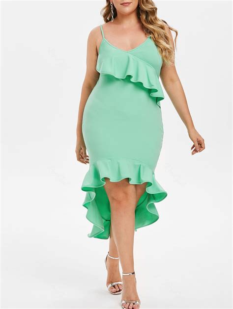 45 Off Plus Size High Low Ruffle Midi Bodycon Dress Rosegal