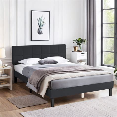 Wade Logan Bed Frame Upholstered Platform With Adjust Headboard And