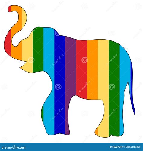 Outline Drawing Of An Elephant Painted Rainbow Colors Stock Vector