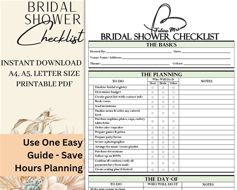 Printable Bridal Shower Checklist Instant Download Bridal Shower Guide Etsy