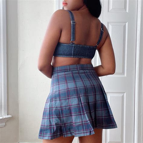 American Apparel Blue Plaid Tartan Mini Tennis Skirt Depop