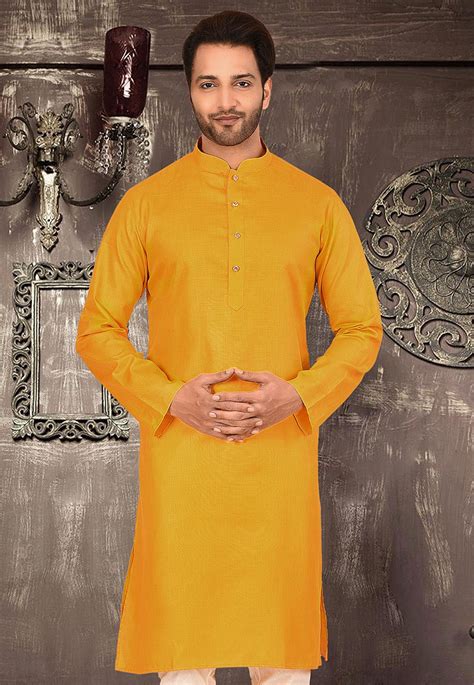 Buy Plain Cotton Kurta In Mustard Online Mlc540 Utsav Fashion