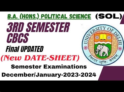 SOL THIRD Semester CBCS Final Updated Date Sheet DEC 2023 Exam SOL