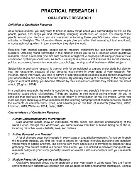 Practical Research 1 Handout 2 Practical Research 1 Qualitative Research Definition Of