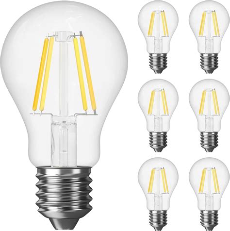 Shinestar 6 Pack A19 Clear Led Light Bulbs E26 Led Bulb 60w 2700k Warm White Non Dimmable