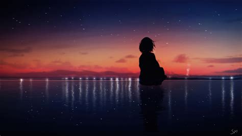 1373889 Anime Girl Silhouette Sunset Scenery Anime Art 4k