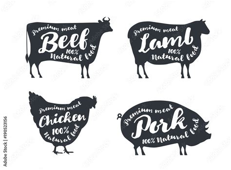 Set Of Farm Animals With Sample Text Silhouettes Hand Drawn Animals