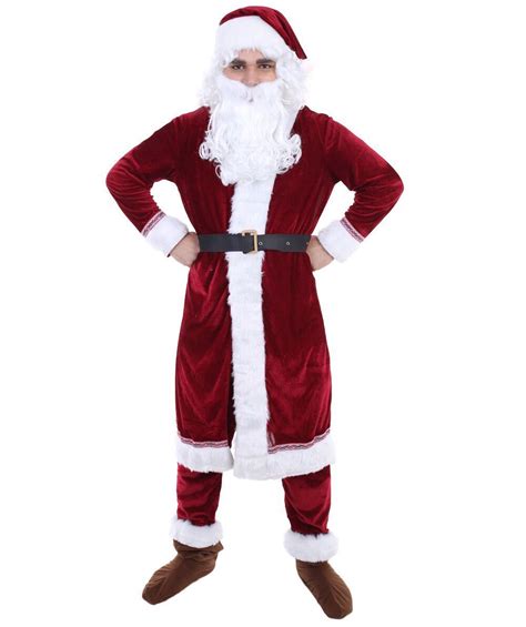 Mens Classic Santa Claus Suit With Faux Fur Trim And Febric Belt