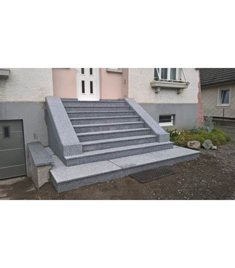 Marche Granit Gris Clair Aspect Flammée pour Escalier Bati Central 67