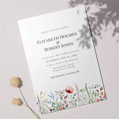 Boho Watercolor Wildflower Wedding Invitation Zazzle