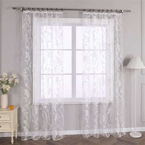 Hongya Voilage Transparent Blanc Fenetre Voile Motif Feuilles Passe