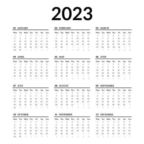 Premium Vector Calendar 2023 Calendar For 2023 Week Starts Monday