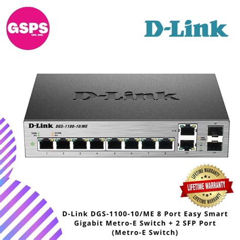 D Link DGS 1100 10 ME 8 Port Easy Smart Gigabit Metro E Switch 2 SFP