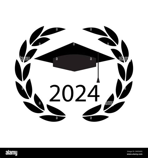 Graduation Cap Within A Laurel Wreath For Class Of 2024 Vector Illustration Eps 10 Stock