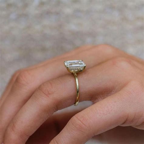 Emerald Cut Moissanite Engagement Ring 14k Yellow Gold Wedding Etsy