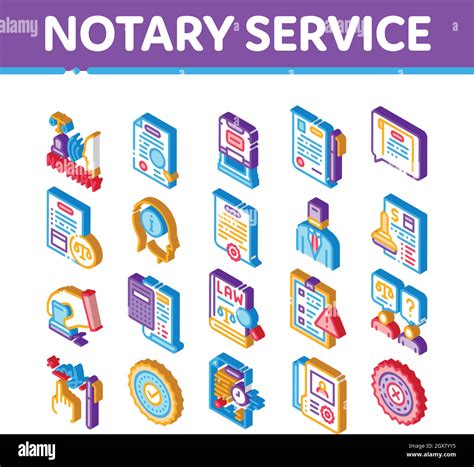 Notary Service Agency Isometric Icons Set Vector Stock Vector Image