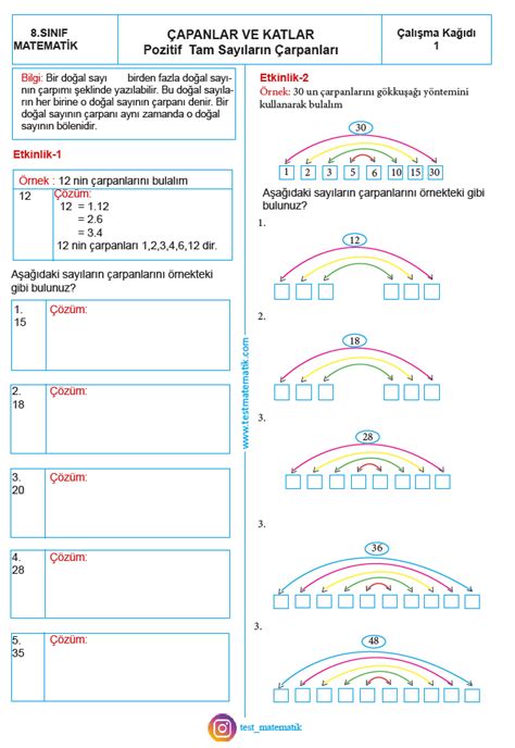 Poz T F Tam Sayilarin Arpanlari Ali Ma Ka Idi Test Matematik