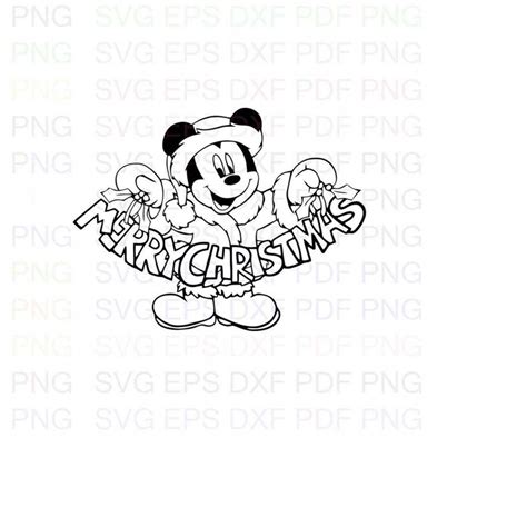 Mickeymousesantawithwordchristmas Outline Svg Dxf Eps P Inspire