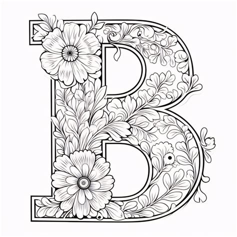 Floral Capital Letter B In Doodle Style Vector Illustration Stock