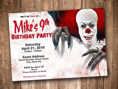 Pennywise Clown 1990 Party Invitation Personalized Digital Etsy