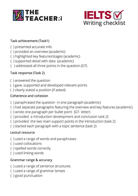 A Free IELTS Writing Checklist The Teacherr Lachesis Braick