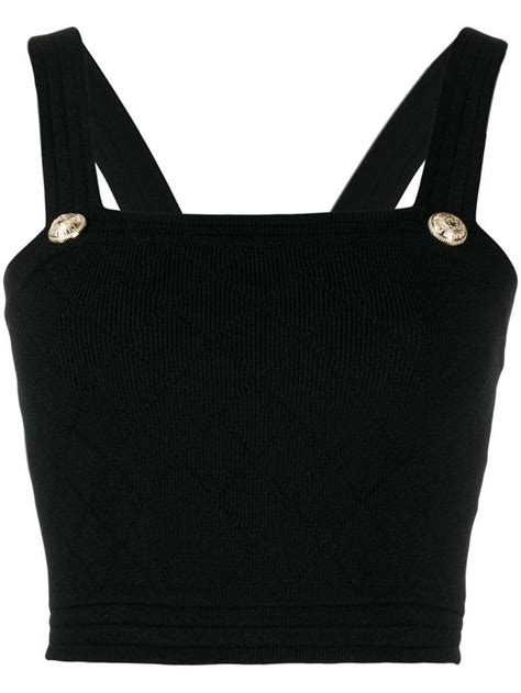 Designer Tank Tops And Vests For Women Balmain Knit Crop Top Black