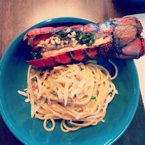 Lobster Tail With Pasta Carbonara Saturday High End Meal Day R Foodporn