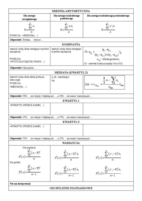 Wzory Statystyka Rednia Arytmetyczna Dla Szeregu