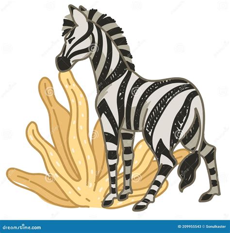 Zebra Eating Dry Leaves In Africa Or Savannah Stock Vector