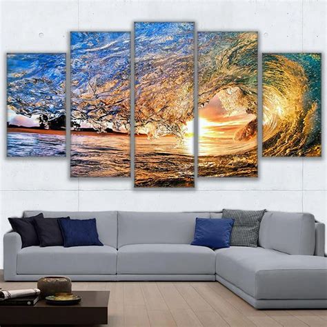 Canvas Pictures Living Room Decor Hd Prints Framework Pieces Wave