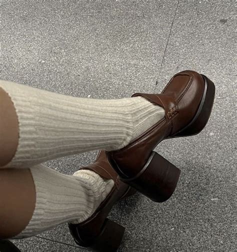 Brown Heels Shoes Knee Length Socks Aesthetic Soft Cottagecore Knee